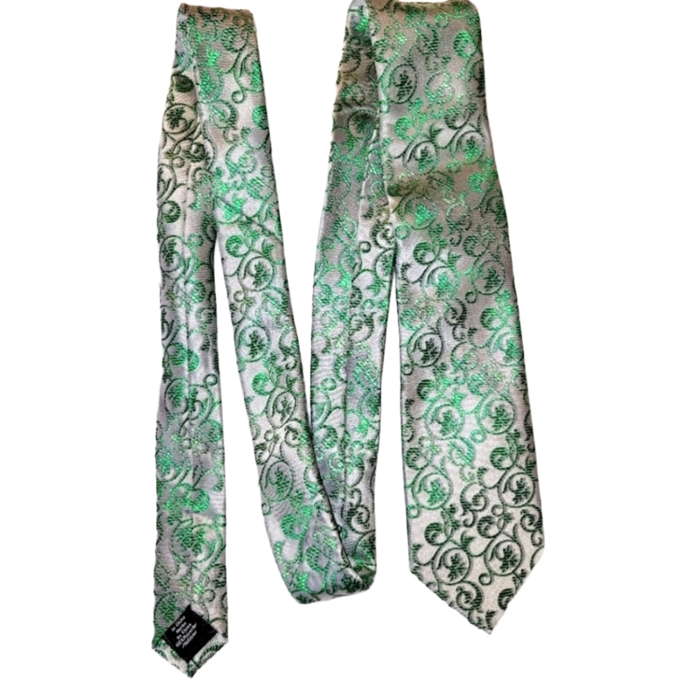 Apt 9 Green Silver Floral Pattern Necktie Men's 3" Wide Tie